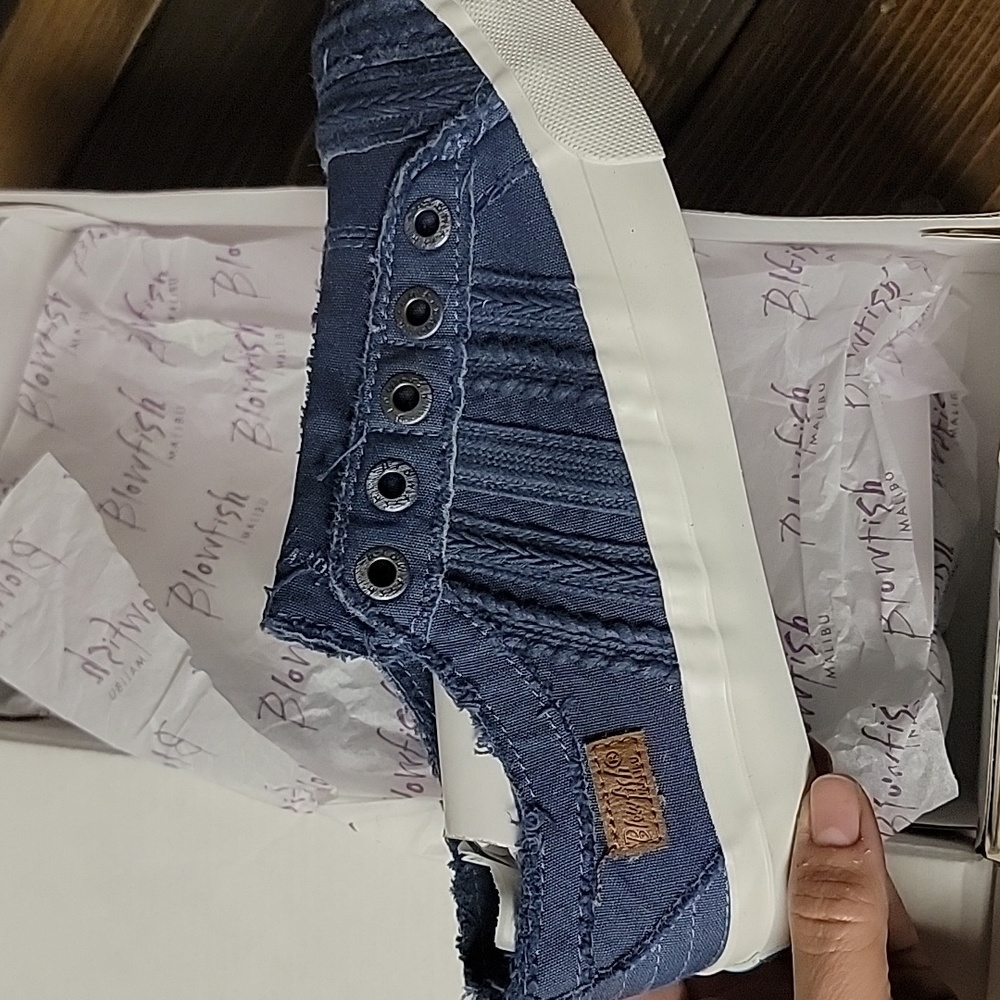Canvas blowfish braided navy sneakers